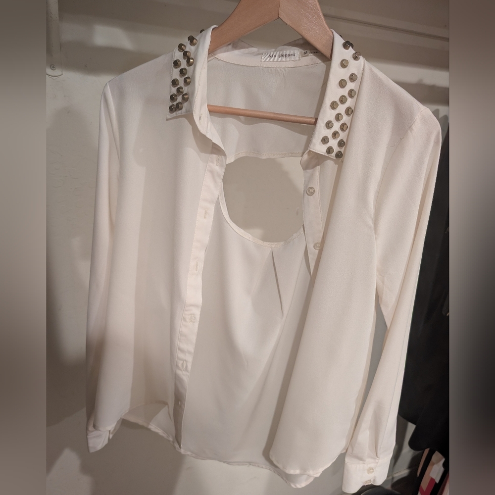 White Studded Collar Blouse